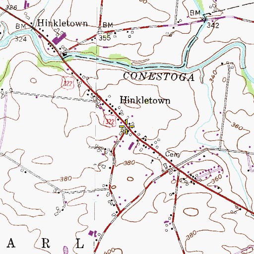 Topographic Map of Hinkletown, PA