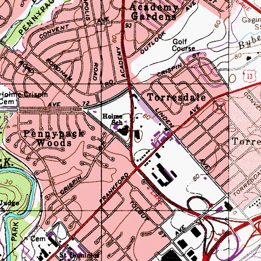 Topographic Map of Holme School, PA