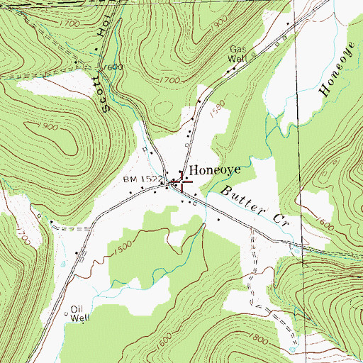 Topographic Map of Honeoye, PA