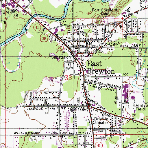 Topographic Map of East Brewton, AL