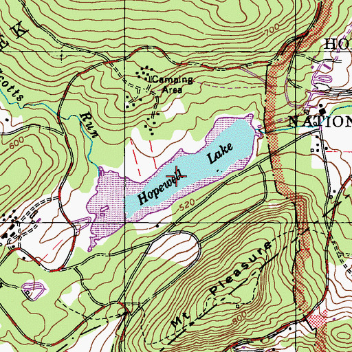 Topographic Map of Hopewell Lake, PA