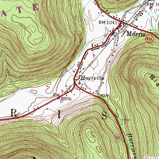 Topographic Map of Hoytville, PA
