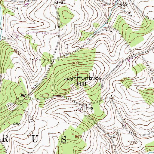 Topographic Map of Huntrick Hill, PA