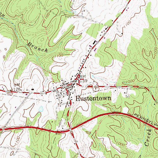 Topographic Map of Hustontown, PA