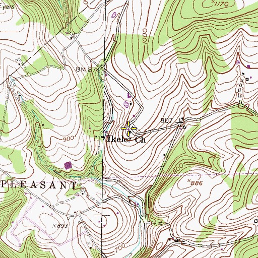 Topographic Map of Ikeler Church, PA