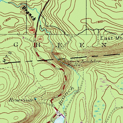 Topographic Map of Indian Ladder Falls, PA