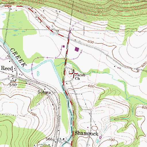 Topographic Map of Jacob Church, PA