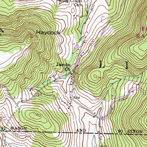 Topographic Map of Jacobs Church, PA