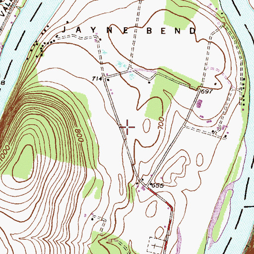 Topographic Map of Jayne Bend, PA