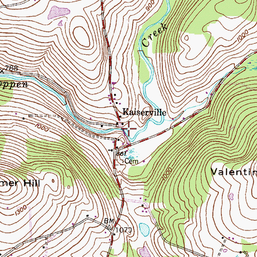 Topographic Map of Kaiserville, PA