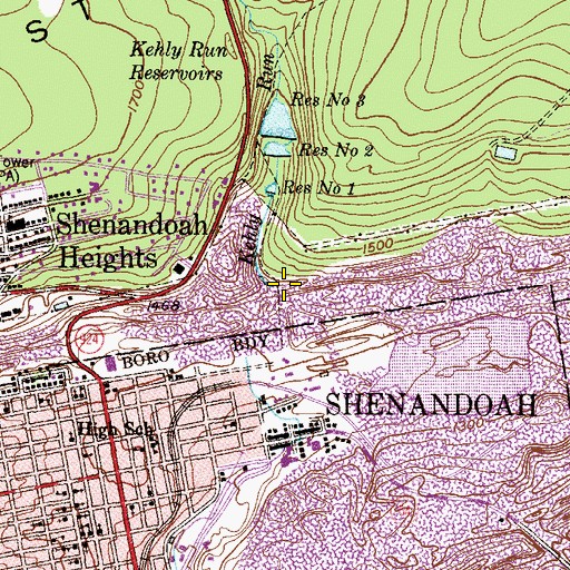 Topographic Map of Kehly Run, PA