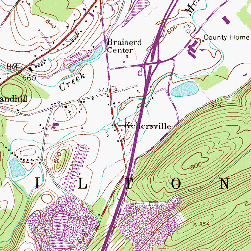 Topographic Map of Kellersville, PA