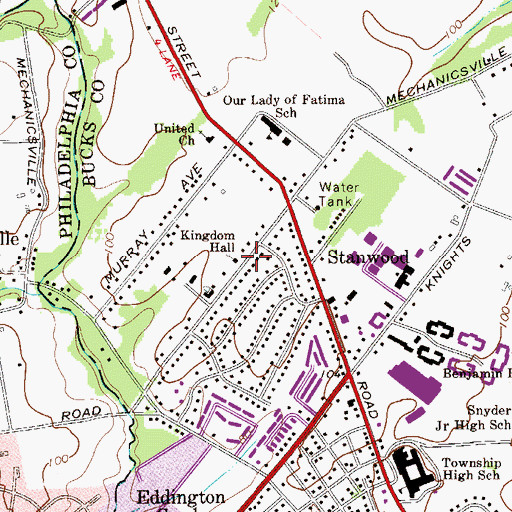 Topographic Map of Kingdom Hall, PA