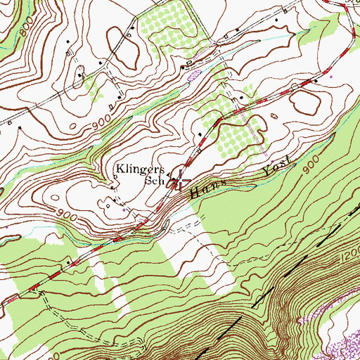 Topographic Map of Klingers School, PA