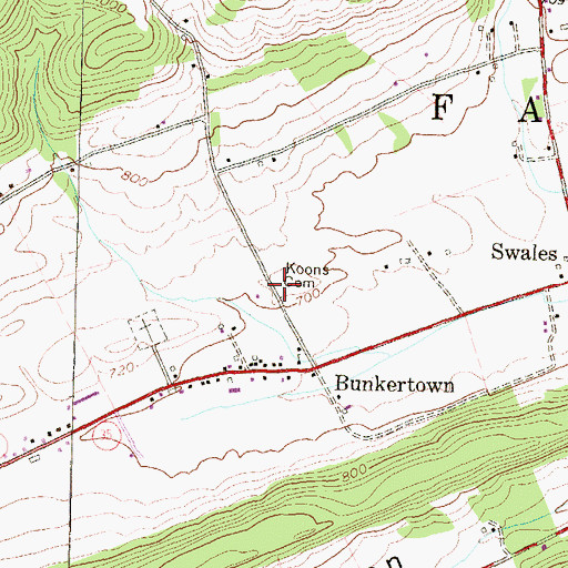 Topographic Map of Koons Cemetery, PA