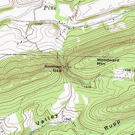 Topographic Map of Korman Gap, PA