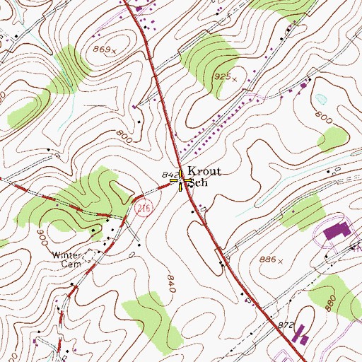 Topographic Map of Krout School, PA