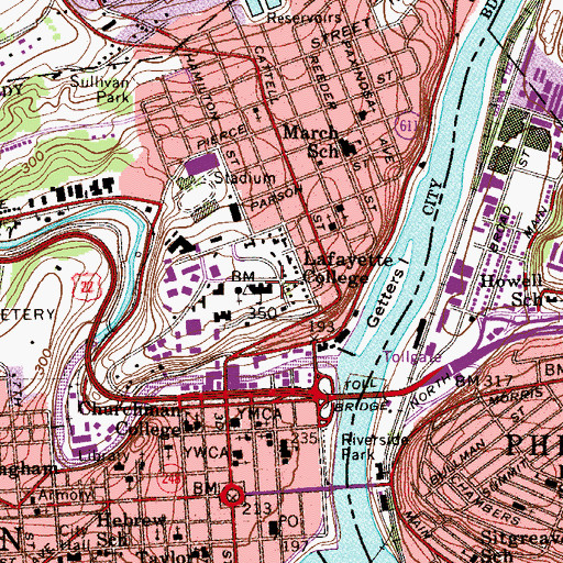Topographic Map of Lafayette College, PA