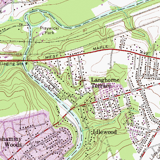 Topographic Map of Langhorne Terrace, PA