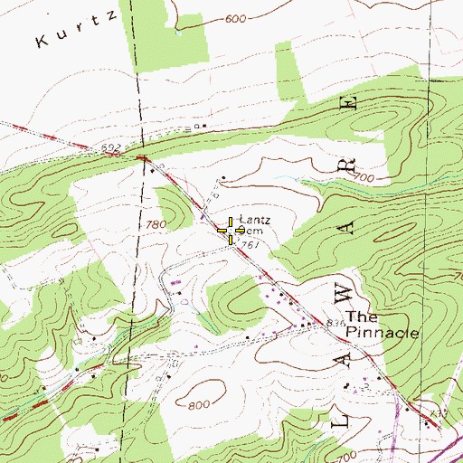 Topographic Map of Lantz Cemetery, PA