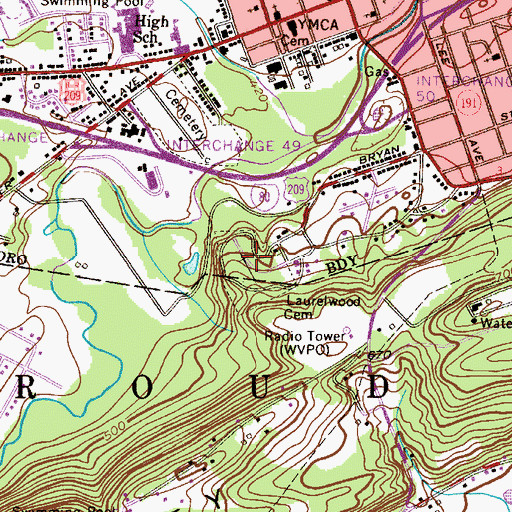 Topographic Map of Laurelwood Cemetery, PA