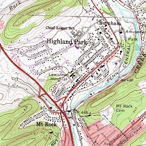 Topographic Map of Lewistown Hospital, PA