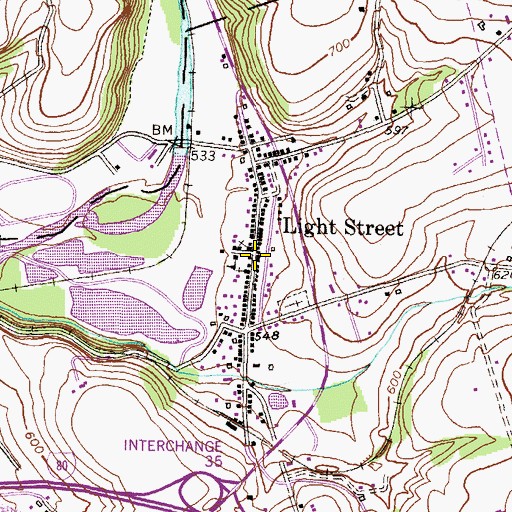 Topographic Map of Light Street, PA