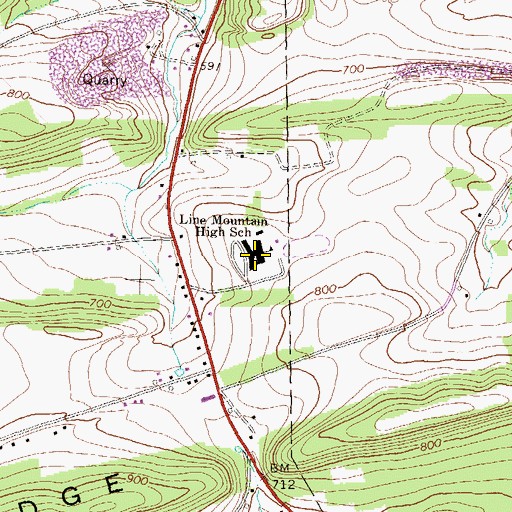 Topographic Map of Line Mountain High School, PA