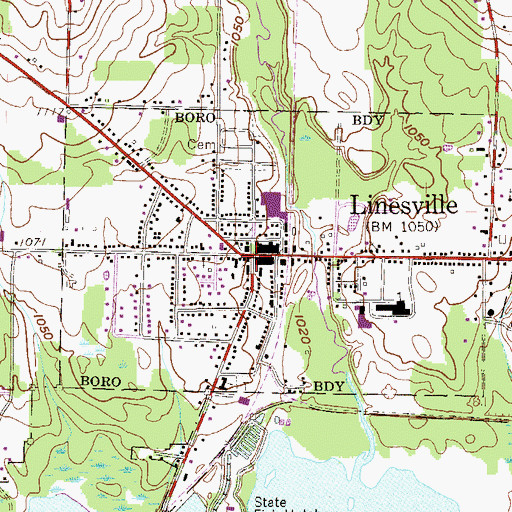 Topographic Map of Linesville, PA
