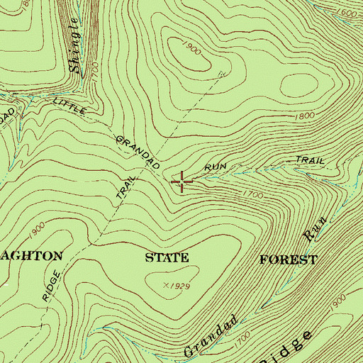 Topographic Map of Little Grandad Run Trail, PA