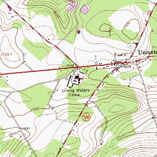 Topographic Map of Living Waters Camp, PA