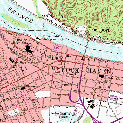 Topographic Map of Lock Haven, PA