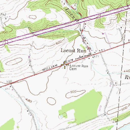 Topographic Map of Locust Run Cemetery, PA