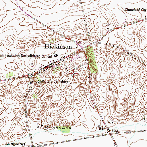 Topographic Map of Longsdorfs Cemetery, PA