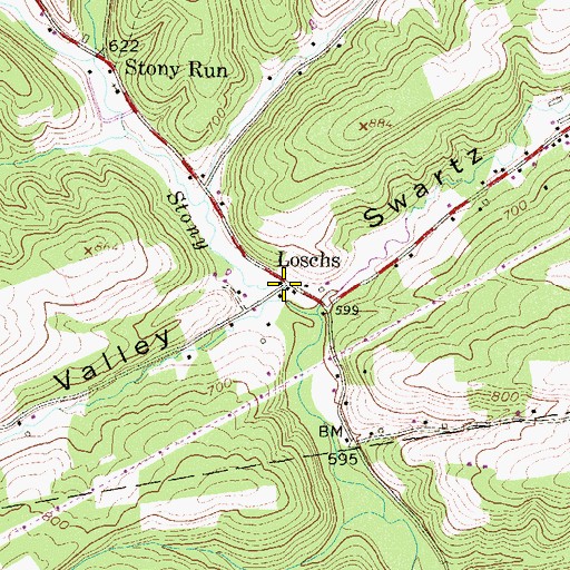 Topographic Map of Loschs, PA
