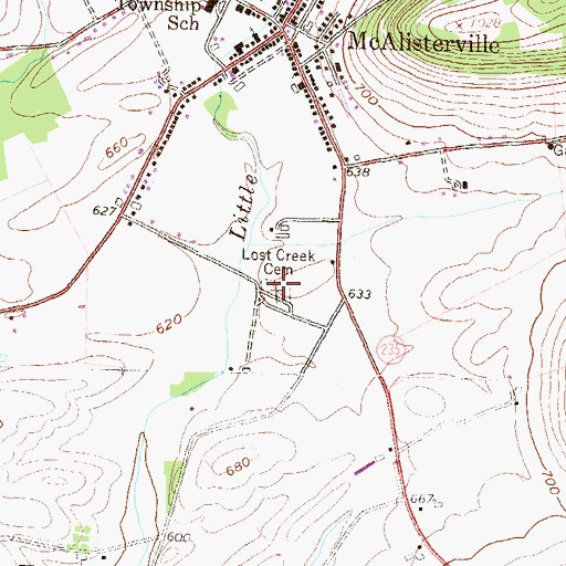 Topographic Map of Lost Creek Cemetery, PA
