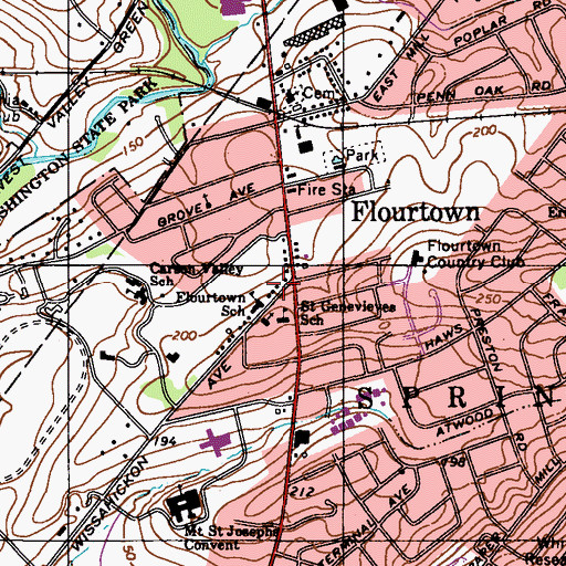 Topographic Map of Lourtown School, PA