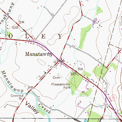 Topographic Map of Manatawny, PA