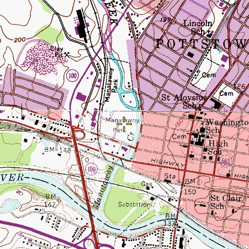 Topographic Map of Manatawny Park, PA