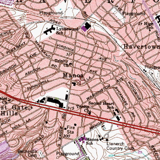 Topographic Map of Manoa, PA