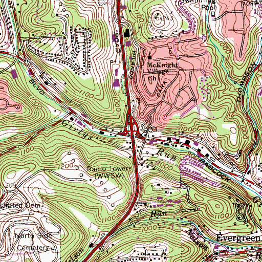 Topographic Map of McKnight Run, PA