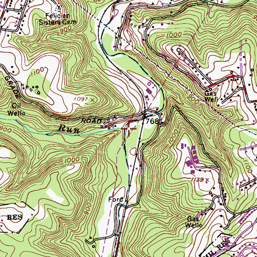 Topographic Map of Meeks Run, PA