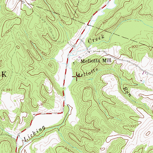 Topographic Map of Mellotts Run, PA