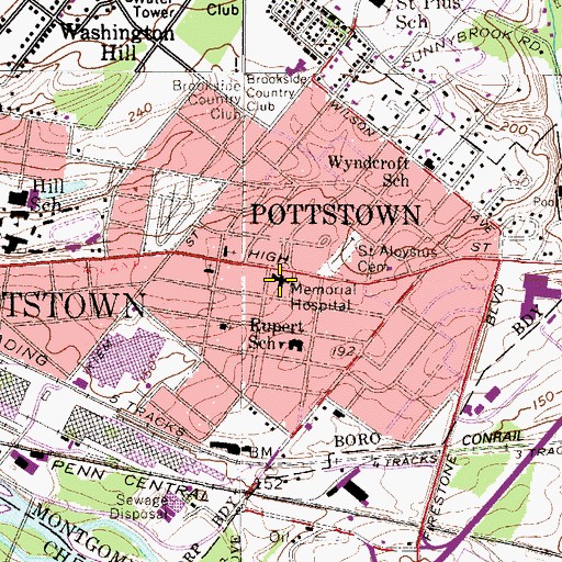 Topographic Map of Memorial Hospital, PA