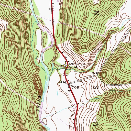Topographic Map of Merryall Cemetery, PA