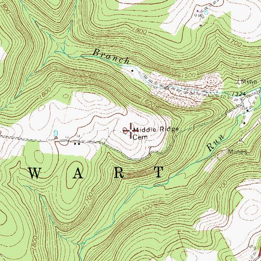 Topographic Map of Middle Ridge Cemetery, PA