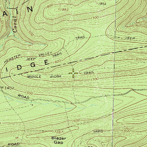 Topographic Map of Middle Ridge Trail, PA