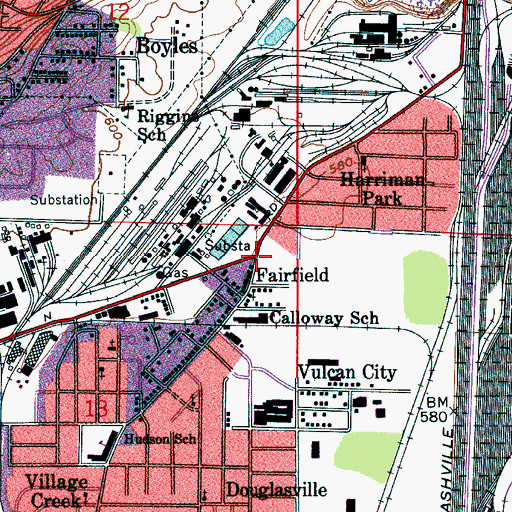 Topographic Map of Fairfield, AL