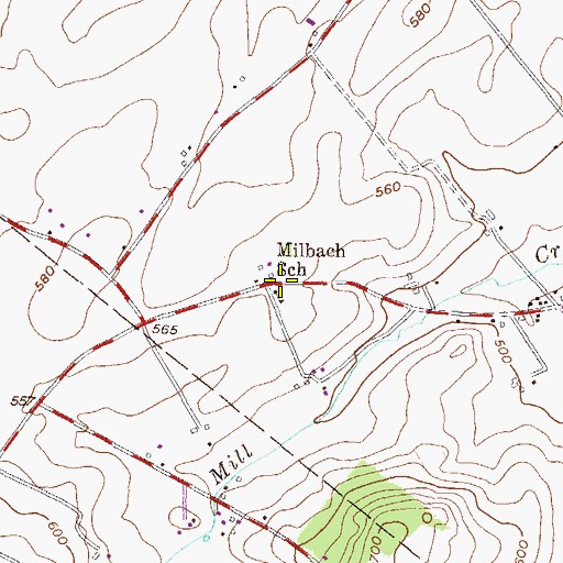 Topographic Map of Millbach School, PA