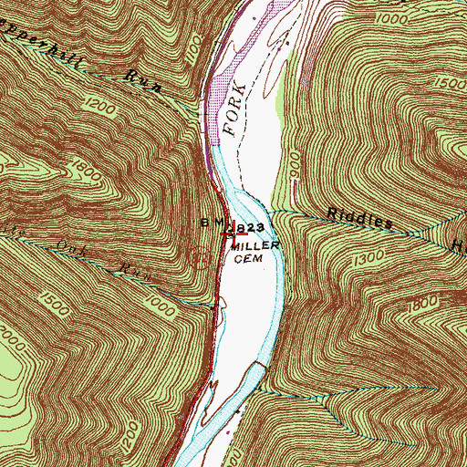 Topographic Map of Miller Run Cemetery, PA